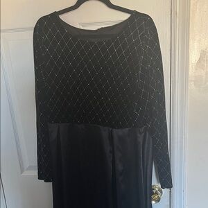 SHEIN Curve Elegant Black Long Sleeve Dress with Rhinestone Diamond Design